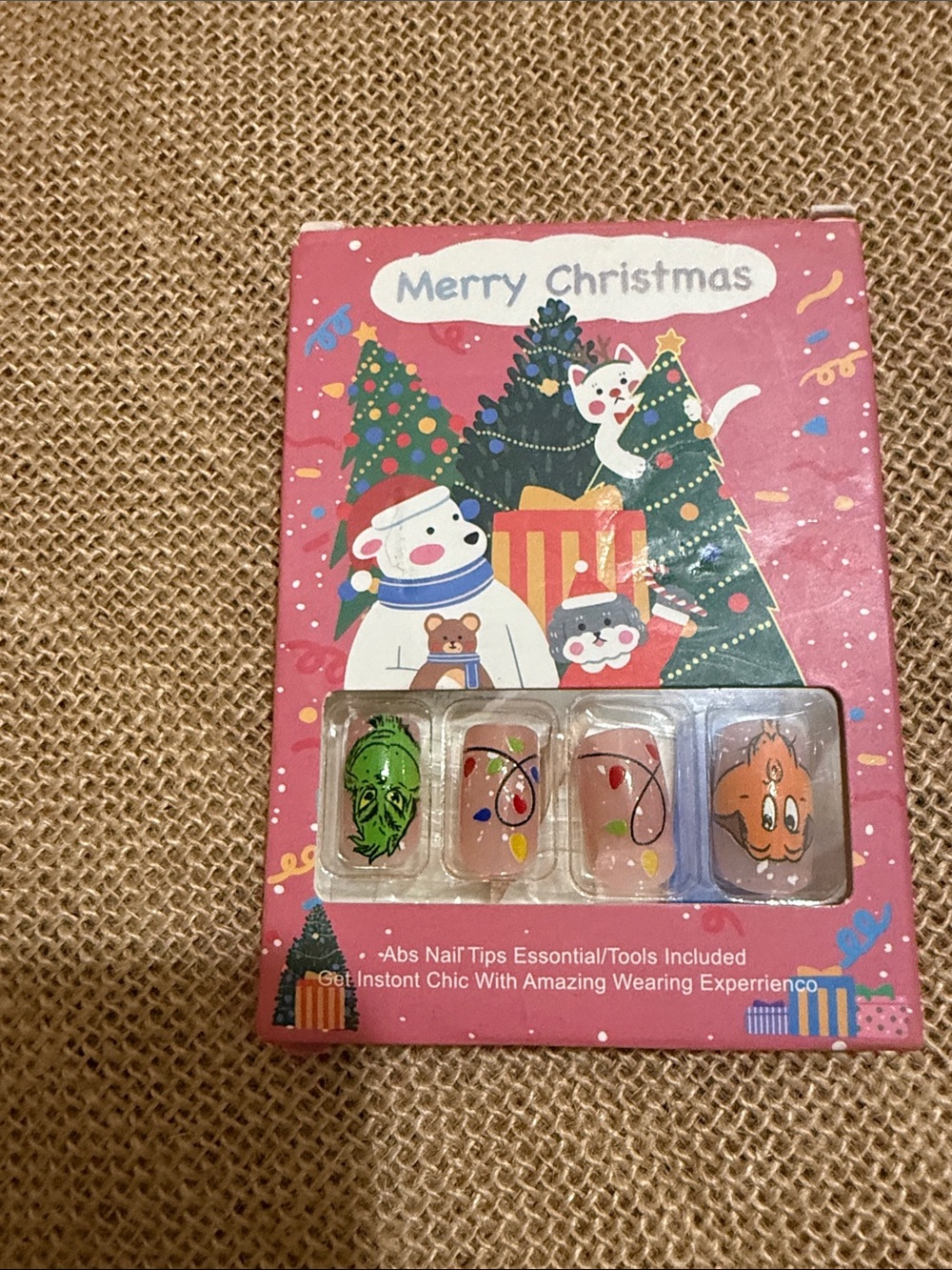 Grinch and Max Christmas Cartoon Press-On Nails - Pink Green Orange